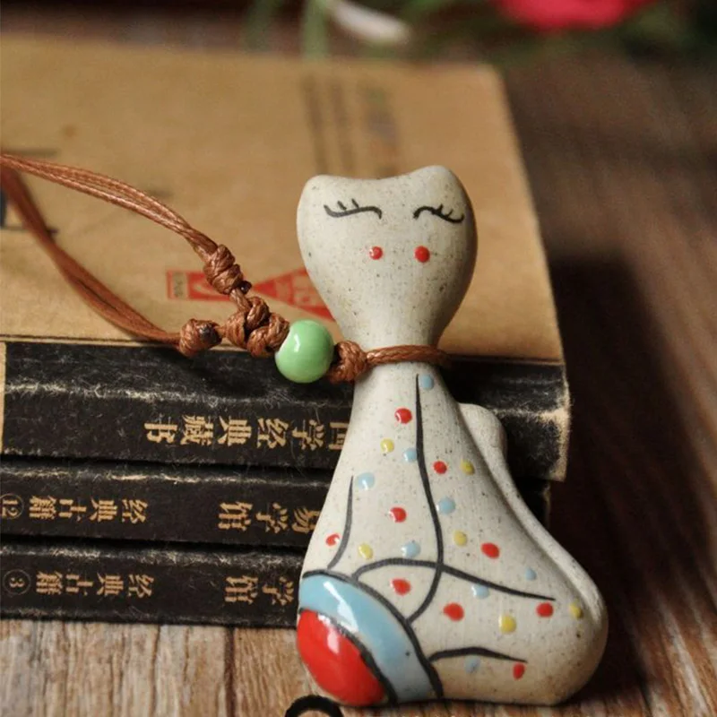 

Cat Necklaces Ceramic Beads Pendants Long Sweater Chain Weave Rope Adjustable Women Men Fashion Jewelry Statement Charm Choker