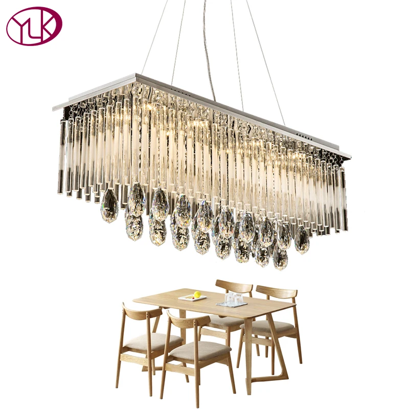 

Youlaike Modern Crystal Chandelier For Dining Room Rectangle Kitchen Island Suspension Lighting Fixtures Home Decoration Lamp