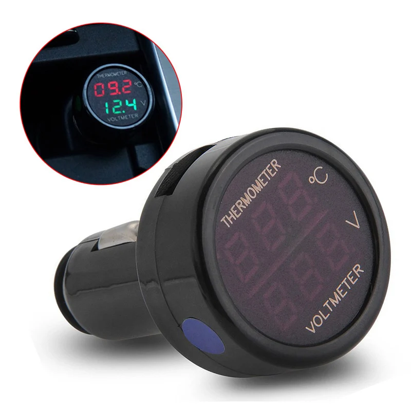 

New Professional 2 in 1 Digital Voltmeter Thermometer 12/24V Cigarette Lighter Dual View Dual Display CSL2017