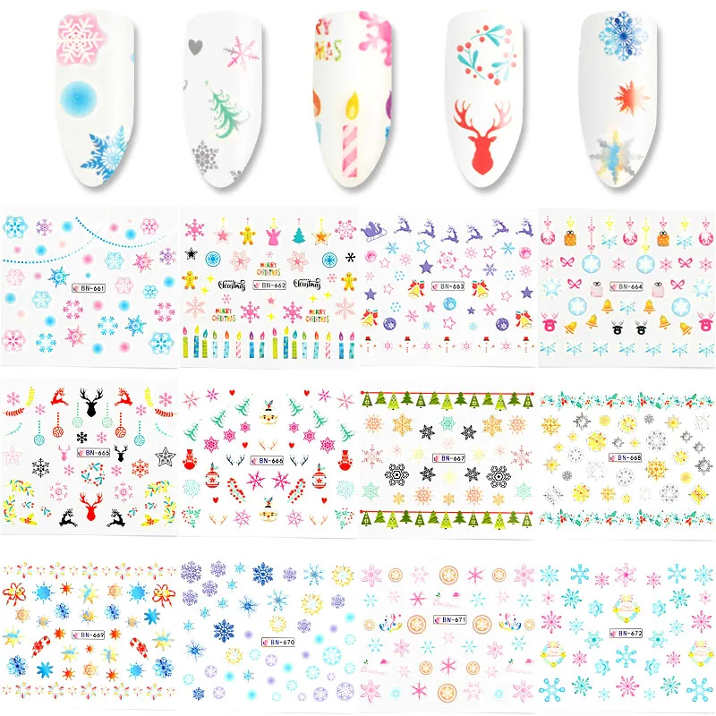 24 шт Рождественский снег 3D переводные наклейки белые снежинки красочный дизайн наклейки для ногтей наконечники для украшения ногтей набор