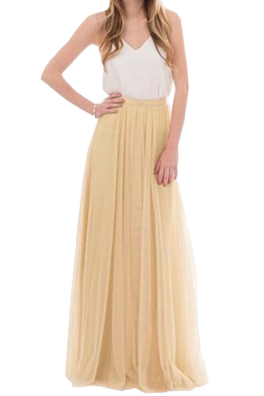 Женская летняя фатиновая юбка, длинная юбка подружки невесты, румяные юбки для выпускного вечера/юбка макси для подружки невесты, вечерние платья Vestidos - Цвет: 747-Yellow  Champagn