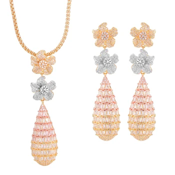 

GODKI Luxury Blossom Flower Water Drop Women Wedding Cubic Zirconia Choker Necklace Earring Dubai Jewelry Set Jewellery Addict