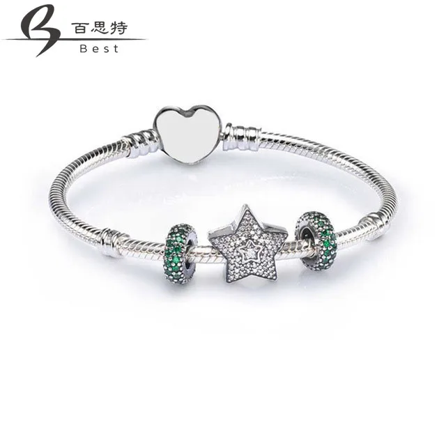 

BEST 100% 925 Sterling Silver SALE - PAVE WISHING STAR CHARM BRACELET SET fit DIY charm Bracelet jewelry
