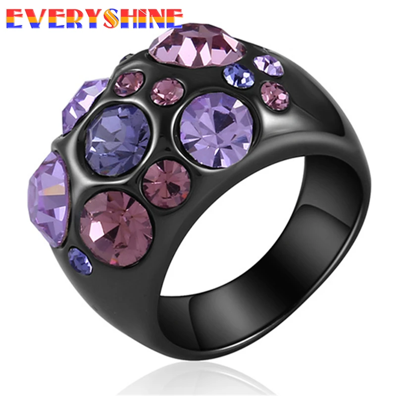 

EVERYSHINE 2018 Female Black simple Acrylic Ring Fashion Gold Filled Jewelry Wedding Rings For Women Birthday Stone Gifts JR40