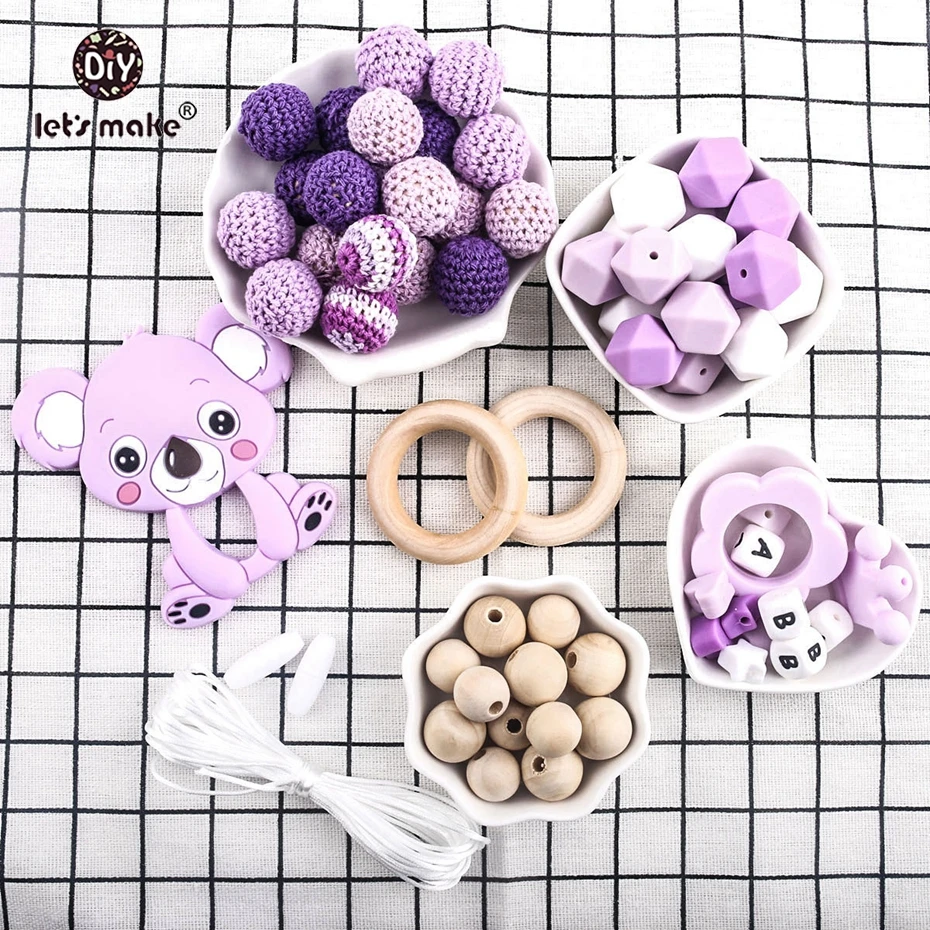 Давайте сделаем Силиконовые Прорезыватели фиолетовый Koala DIY Набор зубные кольца для детей ожерелье без БФА Подвески Изготовление мамы ожерелье Детские трофеи