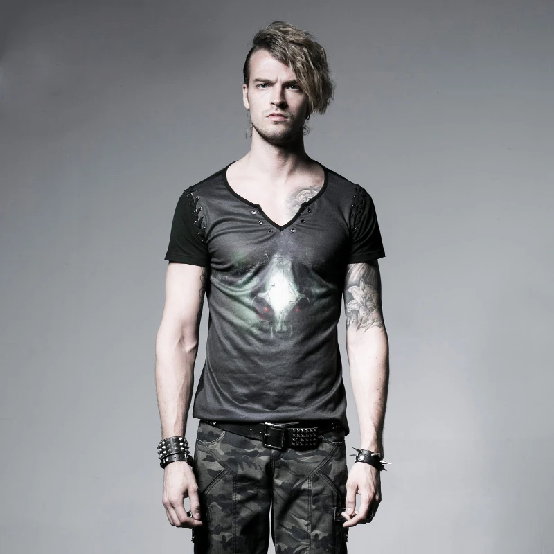 

Punk Gothic Men Short Sleeve Tee Shirts Visual Steampunk Printing T-shirt