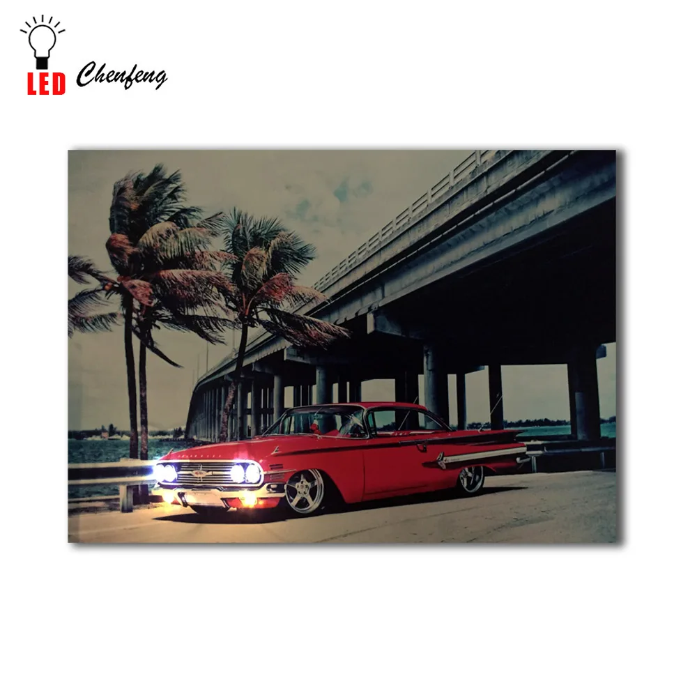 Ретро спортивный автомобиль Chevrolet Impala 1960S с SRT Настенная картина светильник светодиодный холст печать искусство в рамке живопись подарок для украшения дома