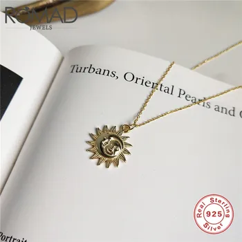 

ROMAD Gold Color Funny Sun Pendant Necklace Simple Chains Fashion Vintage Gift Jewelry 925 Sterling Silver For Women collier R4