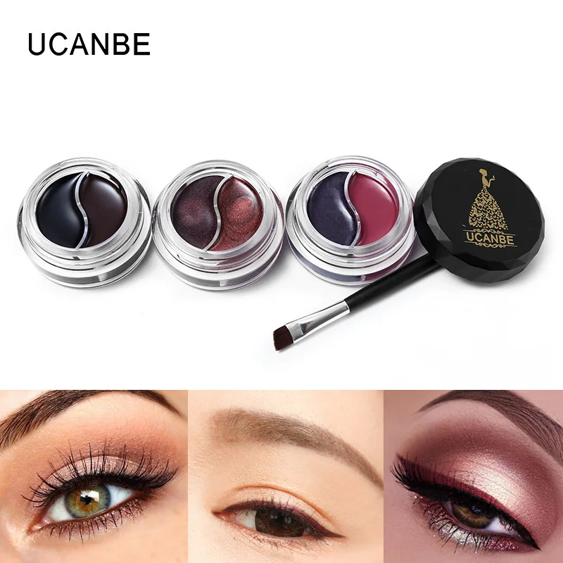 

New 2 Colors Gel Eyeliner Makeup Palette Shimmer Matte Waterproof long Lasting Not Blooming Eye Liner Gel Cream With Brush TSLM1