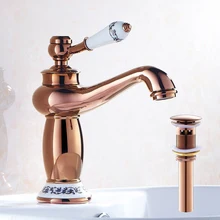 Fashion Deck Mount Short Basin Faucet Tap Single Porcelain Handle Hot and Cold Mixer Faucet Without