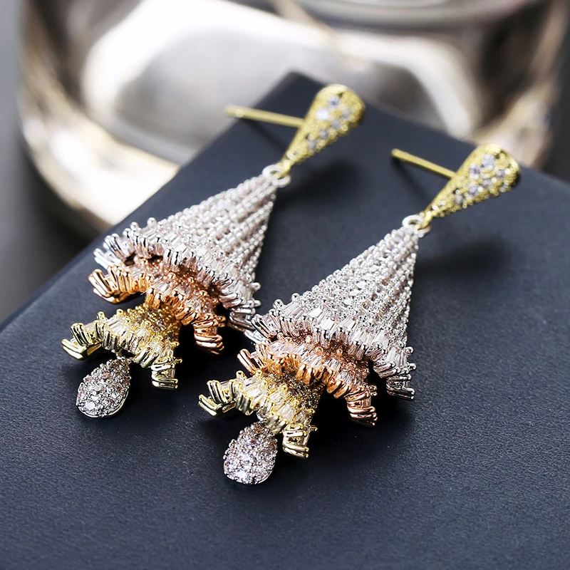 Women Earrings Plating Post Cubic Zircon Ear Jewelry Female Gifts Wedding Party Accessories XIUMEIYIZU Top Drop Earrings photo