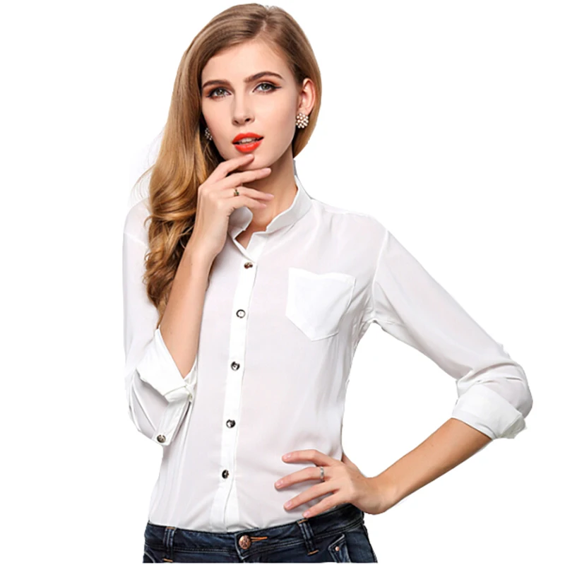 Clearance! Women Blouses Turn Down Collar Solid Blouse Long Sleeve ...