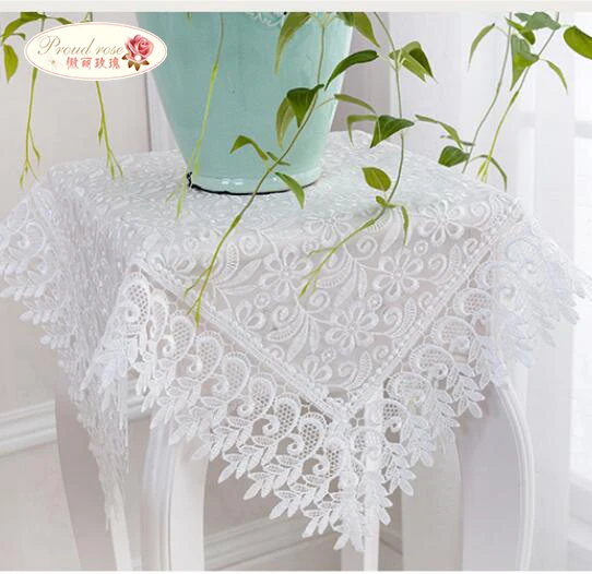  Proud Rose White Lace Table Cloth Wedding Decor Translucent Table Cover Embroidered Tablecloth Tea 