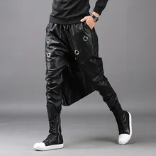 Мужские кожаные брюки, корейские, тонкие, Харлан, обтягивающие штаны, для ночных клубов, стилист, брюки, мужские, мотоциклетные, для ног, брюки