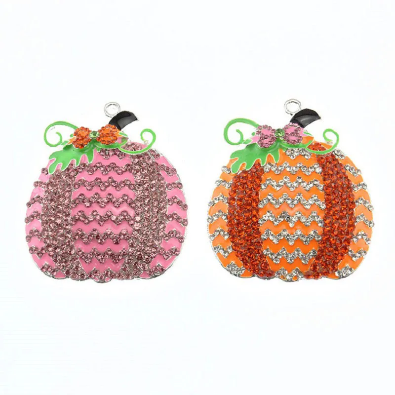 

Halloween Decoration Pink Enamel Rhinestone Pumpkin Pendant DIY Custom Pumpkin Plant Girl Pendant Charm
