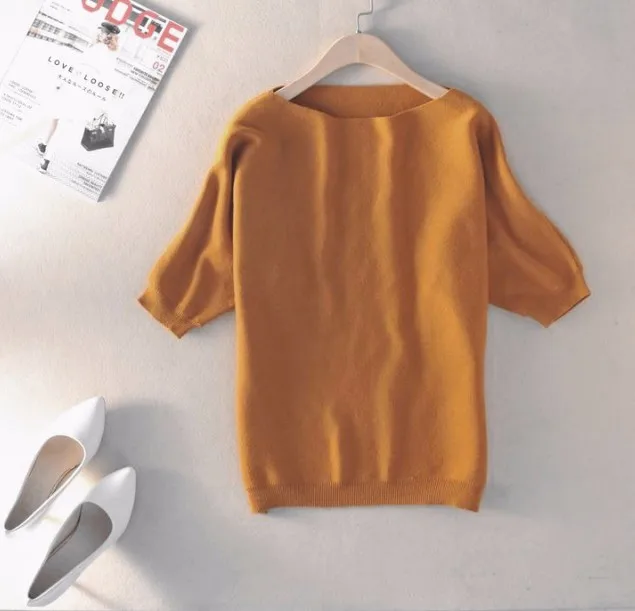 Сезонный кашемировый свитер с воротником, новинка, женская Свободная рубашка с коротким рукавом, вязаный свитер