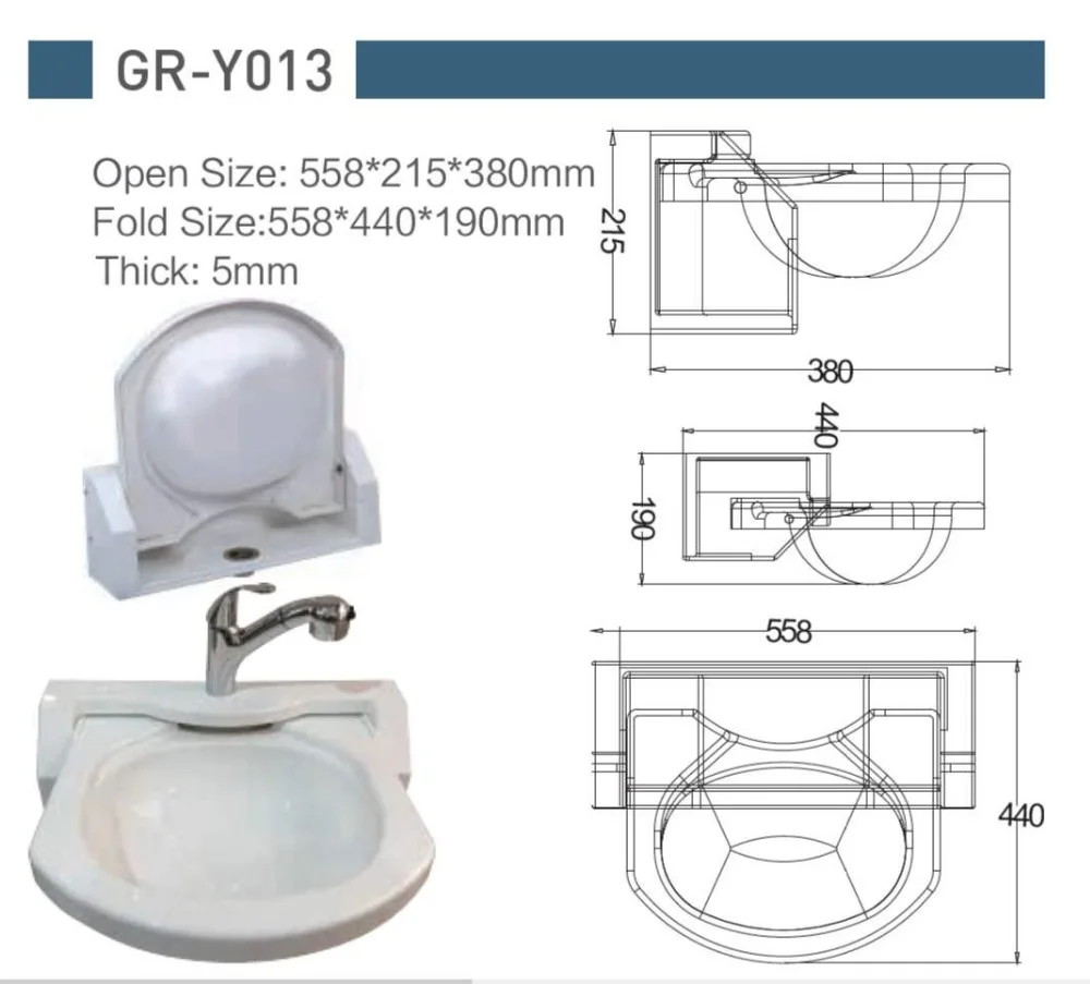 Морская Лодка Караван RV Camper Белая Акриловая Складная Раковина 558*215*380 мм GR-Y013