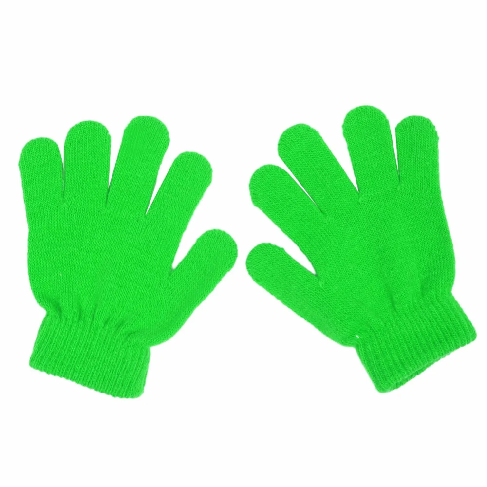 Зимние милые перчатки для маленьких мальчиков и девочек, однотонные вязаные эластичные варежки