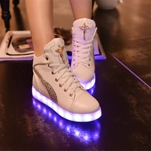 2017 High quality 7-color LED luminous women high top casual shoes LED shoes for adults USB charging lights black white shoes