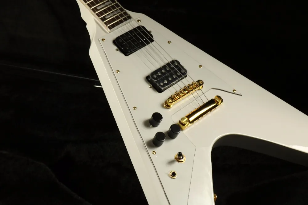 

high quality white color left hand flying v guitar free shipping