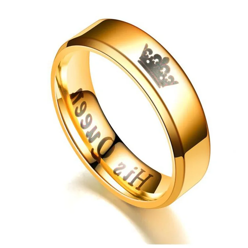 Новые модные парные кольца из нержавеющей стали ее король и его королева свадебные кольца для мужчин и женщин - Цвет основного камня: Gold Queen