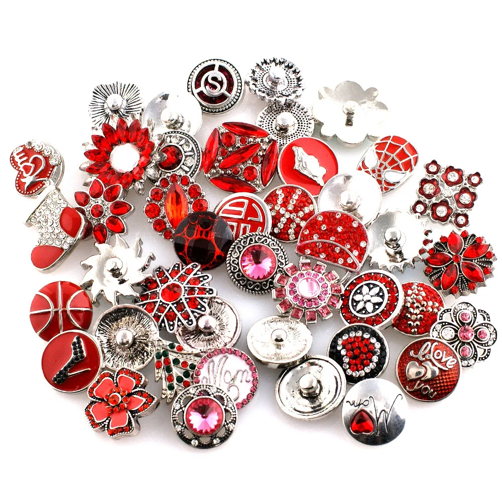 5pcs/lot Partnerbeads Red Colors Exotic 18mm Snap Button Jewelry Fit Snap Bracelet Snaps Jewelry For Women Bracelet