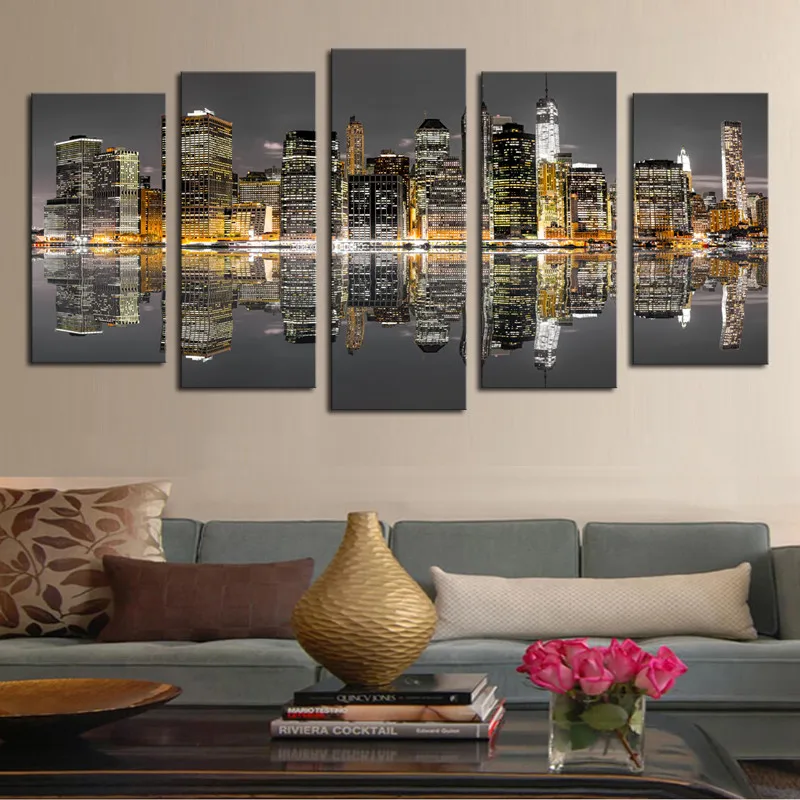 

Modern Wall Art Canvas Prints Landscape 5 Panel Building Landscape Canvas Painting Modular Painting Decor Frame Pictures TYG