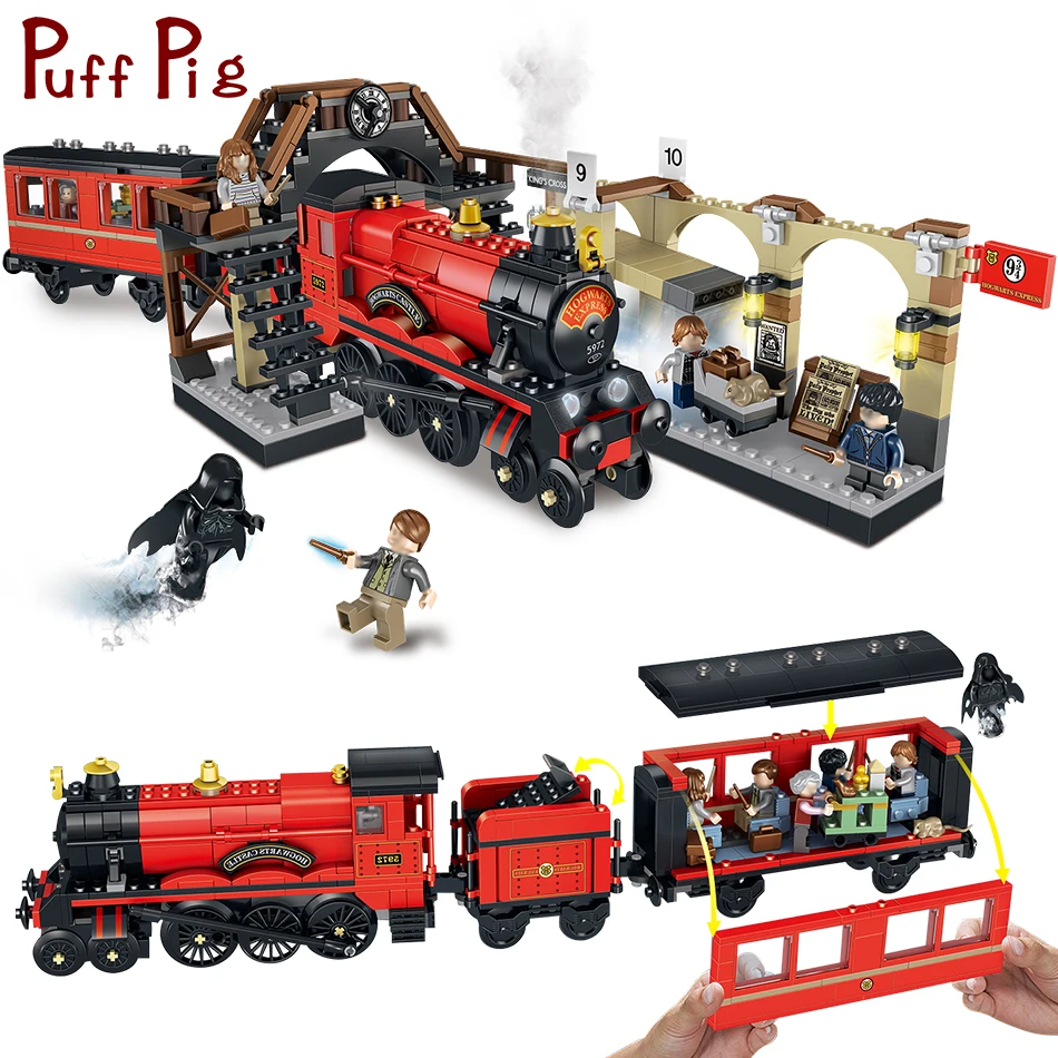 

836pcs Hogwarts Express Rails Train City Construction Building Blocks Set Giocattoli Brinquedo Technic Movie Toys For Children