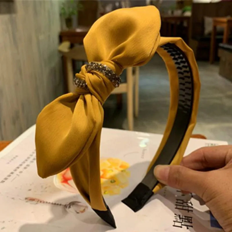 

Yellow Bow Headbands Women Crystal Bow Hairband Headband Toothed Not Slip Headband for Girls Hair Accessories Headband Solid