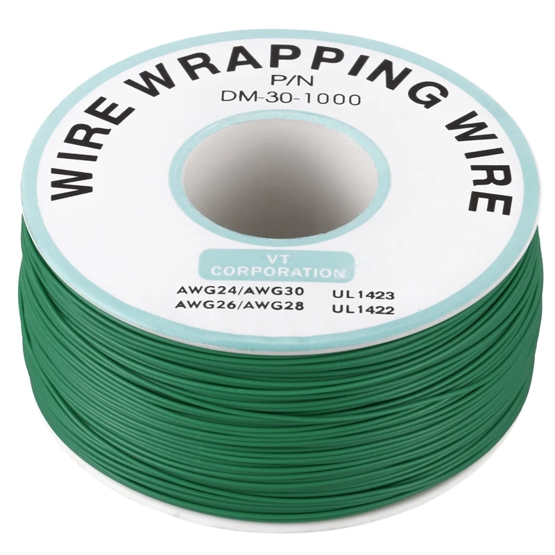 

PCB Solder Green Flexible 0.25mm Dia Copper Wire 30AWG Wrapping Wrap 1000Ft