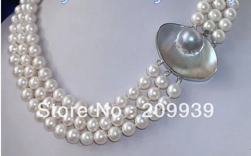 

001971 10mm ROUND White Freshwater Pearl Necklace Mabe Clasp