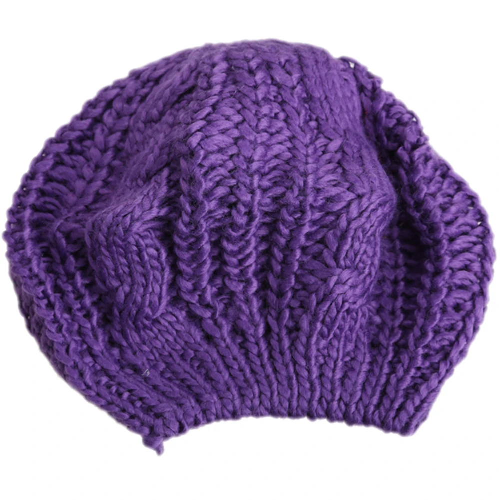 Теплая зимняя женская вязаная шерстяная шапка с принтом, берет, вязаная мешковатая шапочка, разноцветная Лыжная шапка - Цвет: Purple