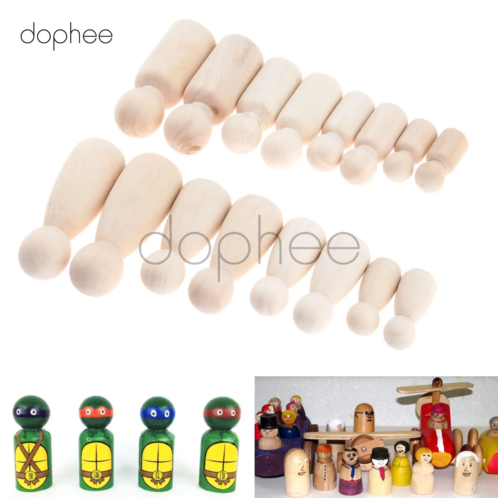 Dophee 16 шт Смешанные 35/43/55/65 мм деревянные колышки для кукол Неокрашенные Фигурки