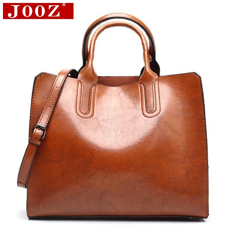 Kopen Dames Olie wax Lederen handtas voor Vrouwen Famou Merk Trunk Handtassen Luxe Designer Femme Casual Tote grote Reizen Schouder tas