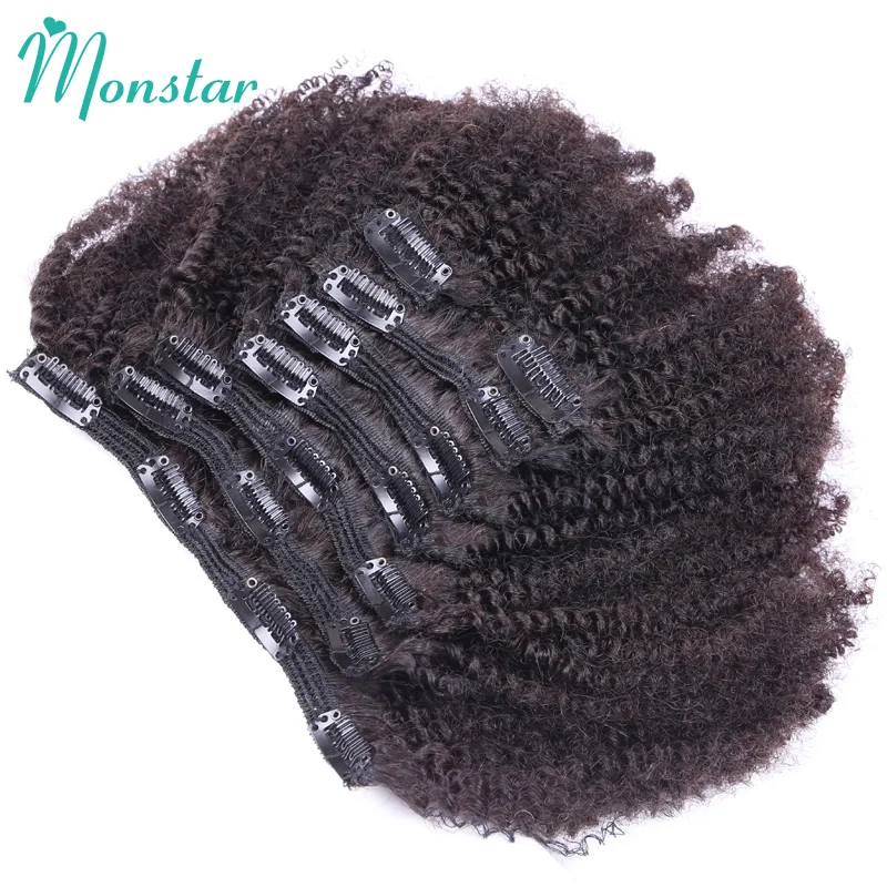 

Monstar Afro Kinky Curly Clip In Extensions Peruvian Weave Remy Human Hair Clip Ins Sale Natural Color 7Pcs 120g/Set Full Head