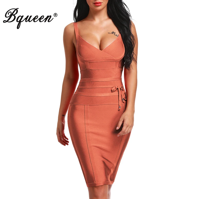 

Bqueen 2017 New Arrival Deep V Backless Fashion Party Lady Dress Sexy Spaghetti Strap Knee Length Summer Women Bandage Dress