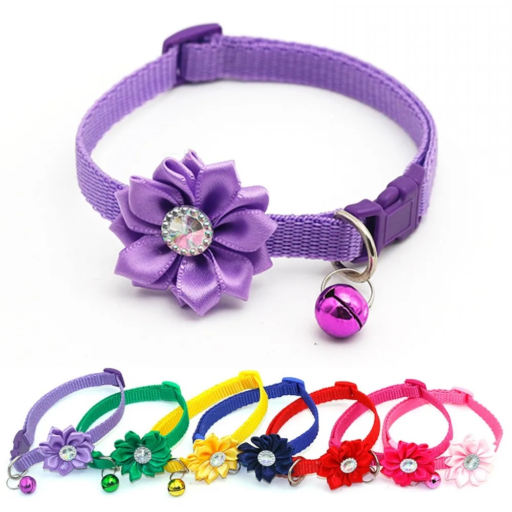 

Cute Dog Collar Adjustable Soft Pet Collars With Flower Bells Charm Accessories Collars For Small Dogs Cat Necklace Pets Leash