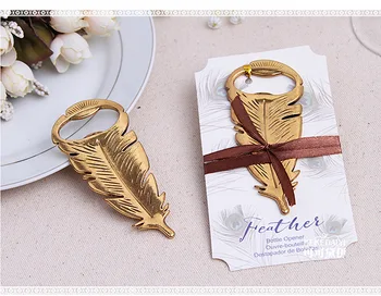 

free shipping 100pcs/lot Wedding favor baby shower gift gold metal Peacock feather wine Bottle opener