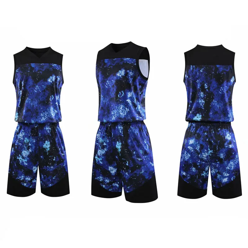Мужской старский простой баскетбольный трикотаж комплект униформы спортивный костюм с карманами дышащий - Цвет: Синий