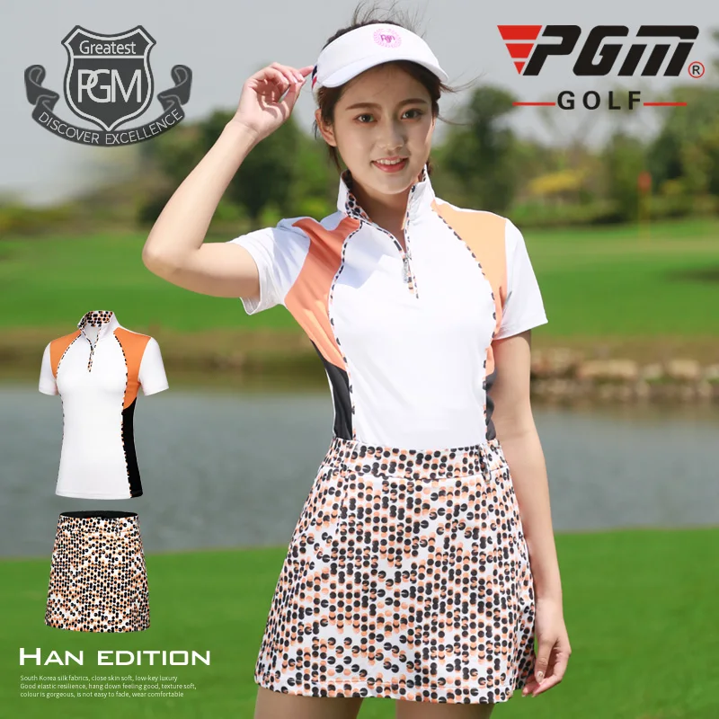 

PGM golf apparel ladies zip collar short-sleeved T-shirt summer breathable fast-drying Golf Shirts high quality women's clothing