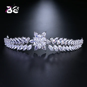 

Be 8 Luxury Leaf Shape Tiaras and Crowns Wedding Hair Jewelry CZ Bridal Queen Princess Pageant Party Crown Bridesmaids H099