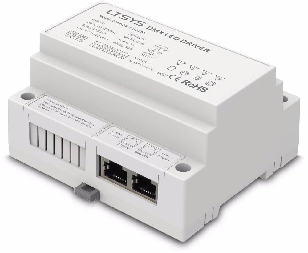 Dc 12v input. Led Driver DMX - 512 36 W. DMX/RDM led Driver. Dmx512(8ch). DMX контроллер на din рейку.