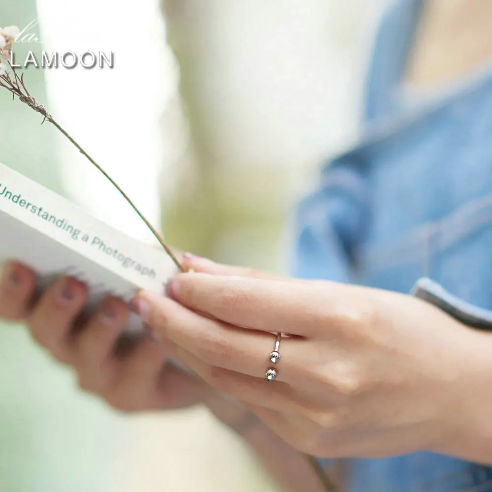 LAMOON New 100% 925 Sterling Silver Rings Simple Smooth Design S925 Adjustable Round Balls Ring For Women Wedding Party LMRY047