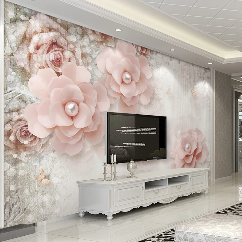 Custom Mural Non woven Wallpaper Papel De Parede 3D Pearl Pink Flowers  European Style Living Room TV Background Wall Painting|Wallpapers| -  AliExpress