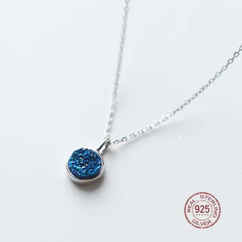 

MIESTILO Natural Stone 925 Sterling Mysterious Blue Crystal Charm Necklace Short | Fine Sterling Silver Jewelry Boho Accessories