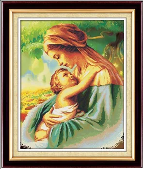 

New Hith Quality 11 CT 100% Printed Cotton European Style Cross Stitch Set Virgin Mary Mother and Child Free Shipping