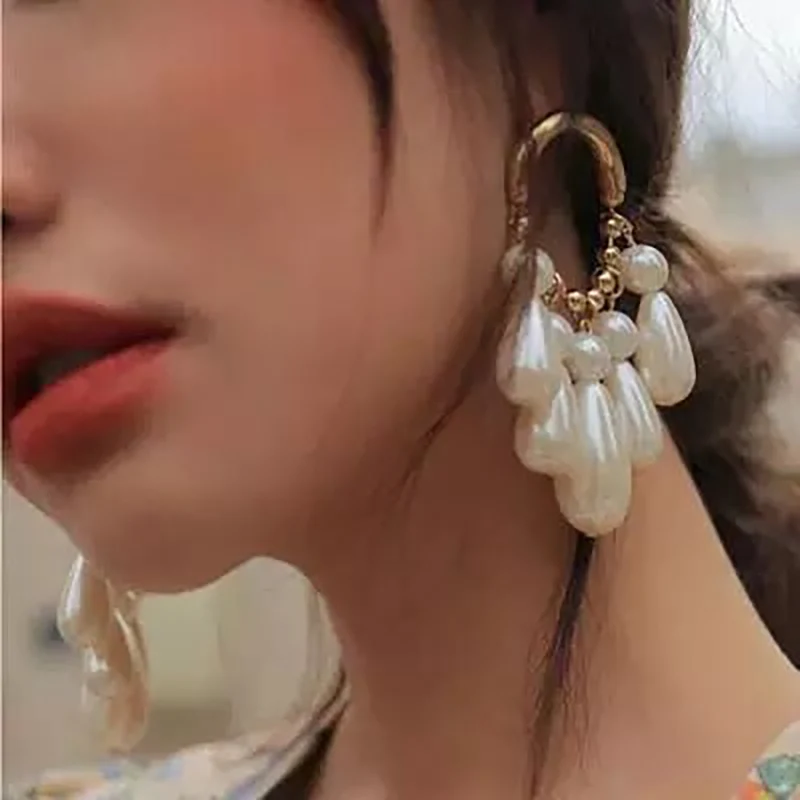 

Gold color Circle Vintage sweet water drop Pearl tassel bohemian style Earrings For Women Fashion Jewelry Hoop Earrings 1pair