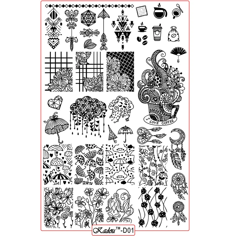 

RECTANGLE IMAGE PLATE NEW Kaidou-D01 Nail Plate, MANDAlA , UMBRELLA, 3D Pattern Nail Art Image Stamp Plates DIY Polish Tool