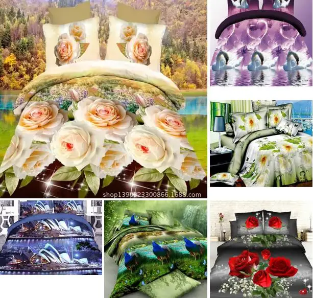 

Wedding bedding 3D European style large printed sheet Four piece suit Do not fade No pilling Shrinking batch Sheets Quilt cover