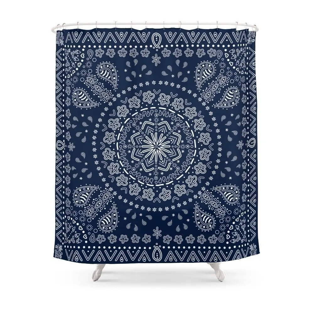 Eco friendly Zendana Navy Bandana Shower Curtain in Shower Curtains